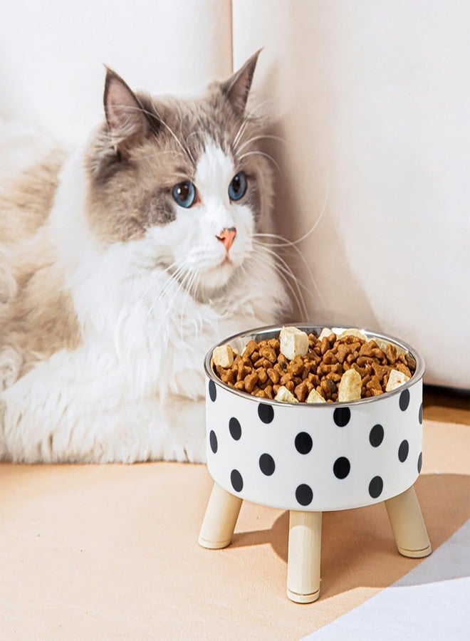 KEYOZA وعاء طعام دائري للقطط من كيوزا، مصنوع من الفولاذ المقاوم للصدأ، بنقشة مربعات/نقاط سوداء وبيضاء، مزود بحامل مرتفع لحماية العمود الفقري؛ بأربع أرجل، قابل للفصل - Image 2